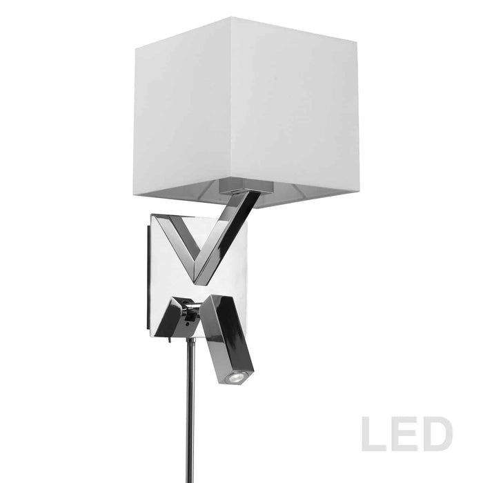 LED Reading Light - 1 Light Wall Sconce with LED Reading Light - Polished Chrome Finish - White Shade