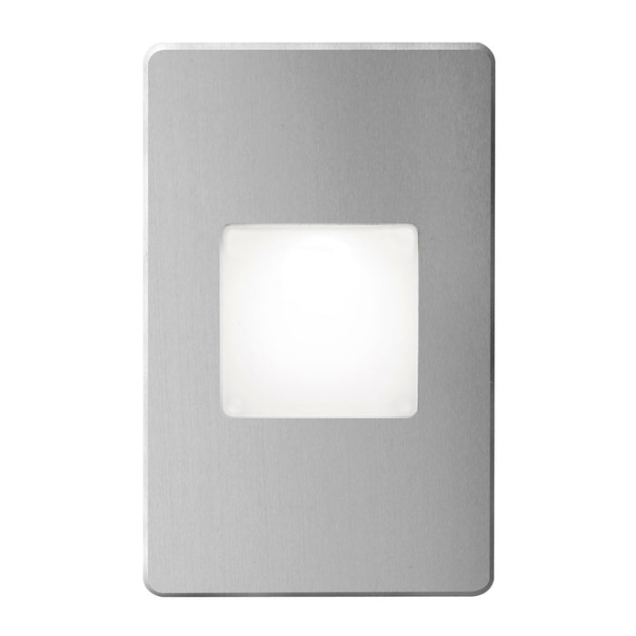 Bella LED Step/Wall Light - 120VAC input - L125mmxW78mmxH37mm - 2700K - 3.3W IP65 - Brushed Aluminum Wall Bella LED Step/Wall Light - Light with White Lens.