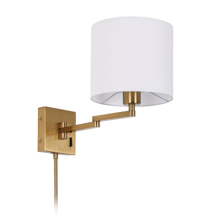 Dainolite Swing Arm Wall Sconce - Aged Brass - White Drum Shade