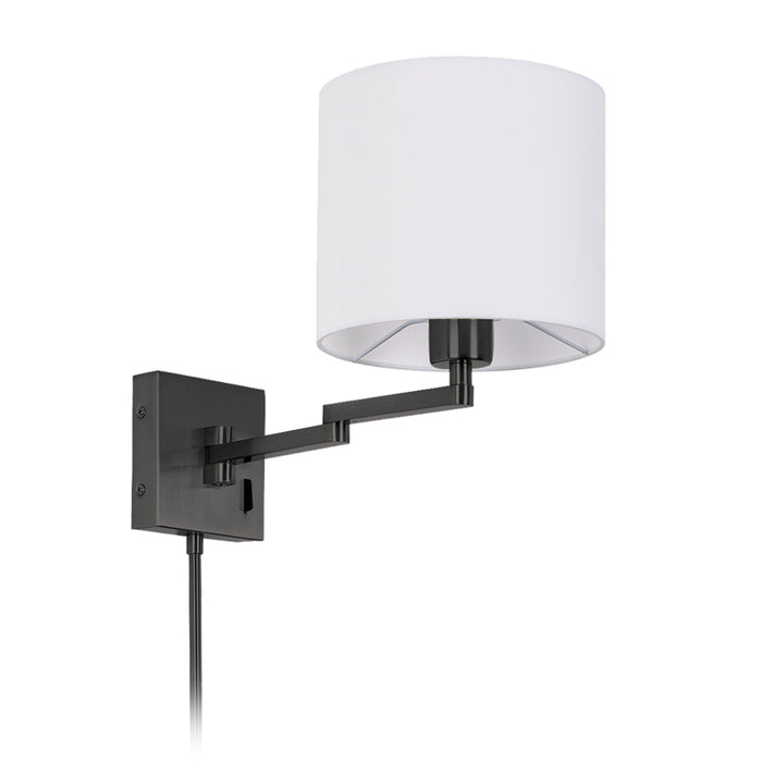 Dainolite Swing Arm Wall Sconce - Matte Black - White Drum Shade