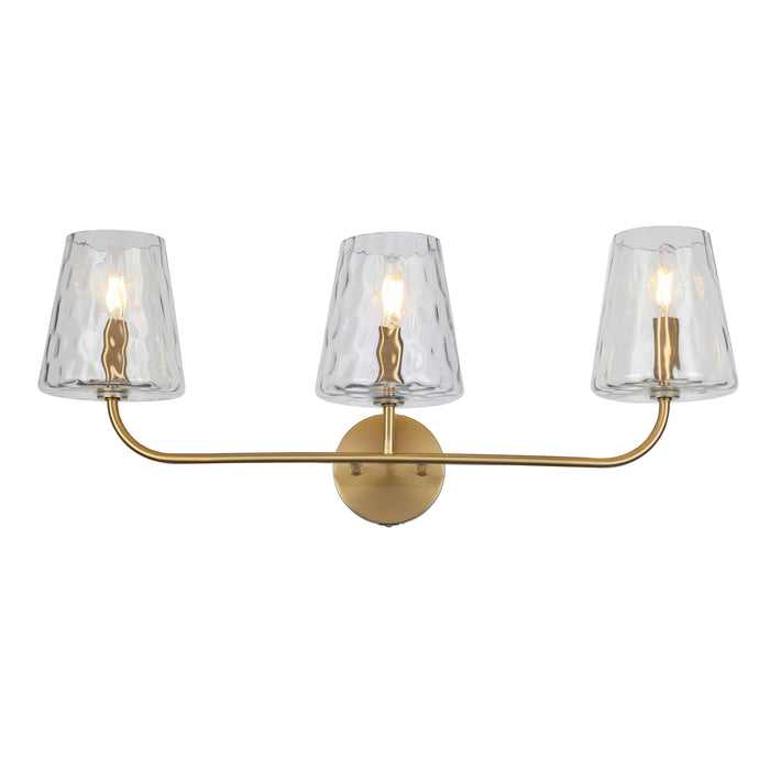 Eleanor 3 Light Vanity Light - Aged Brass - Clear Hammered Glass