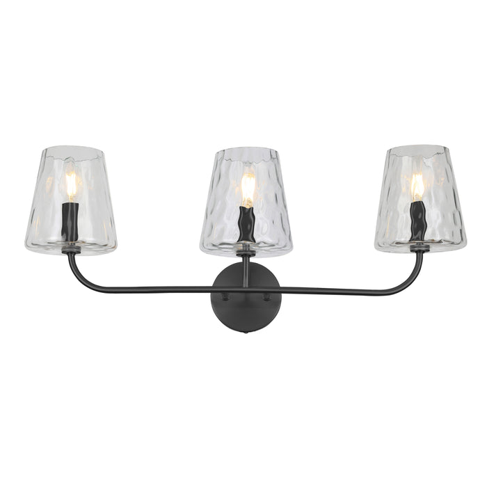 Eleanor 3 Light Vanity Light - Matte Black - Clear Hammered Glass