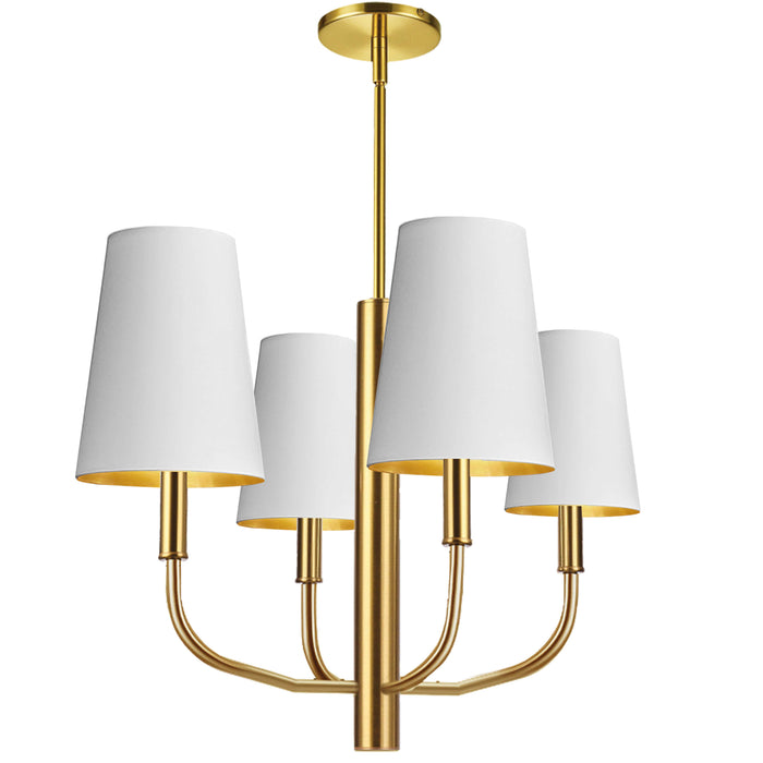 Eleanor 4 Light Chandelier - Aged Brass - White/Gold Shades