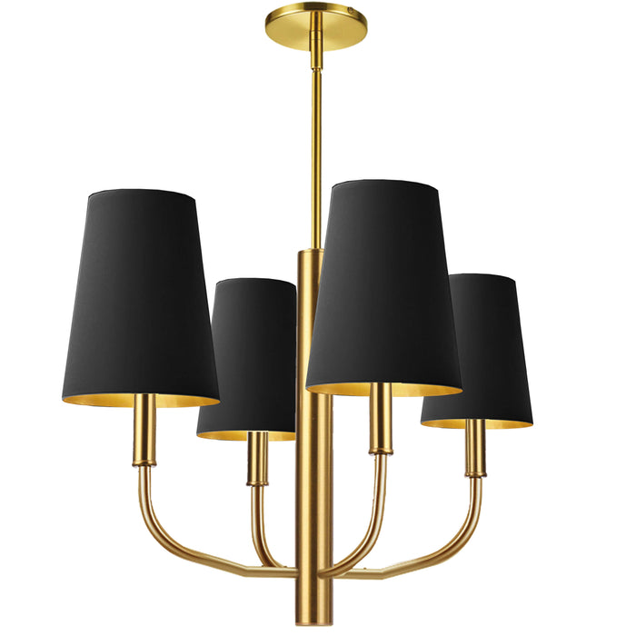 Eleanor 4 Light Chandelier - Aged Brass - Black/Gold Shades