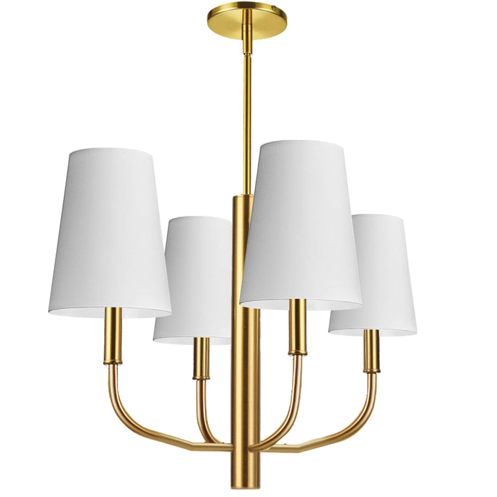 Eleanor 4 Light Chandelier - Aged Brass - White Shades