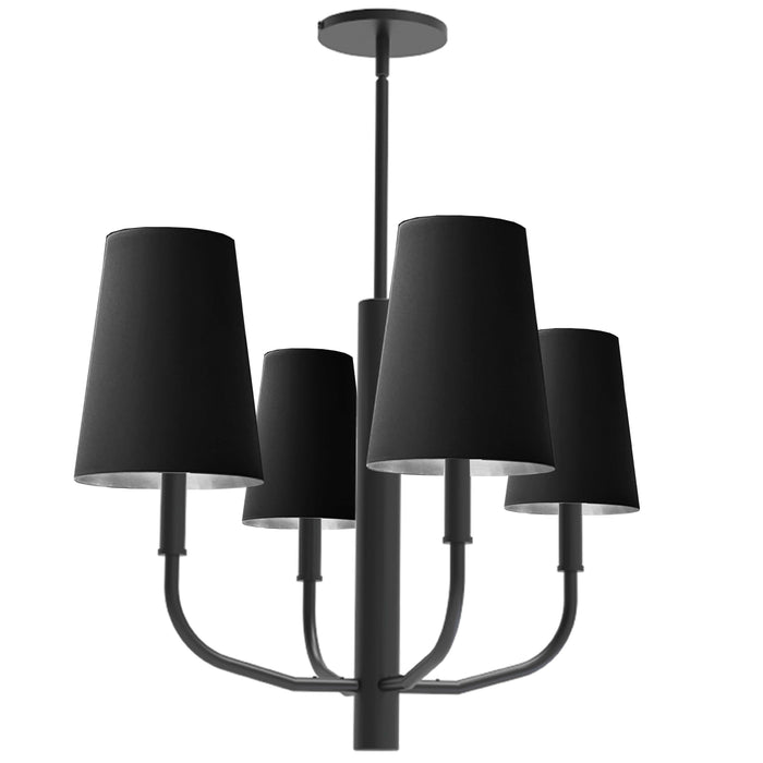 Eleanor 4 Light Chandelier - Matte Black - Black/Silver Shades