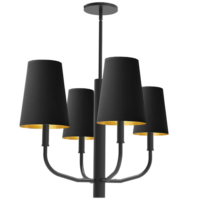 Eleanor 4 Light Chandelier - Matte Black - Black/Gold Shades