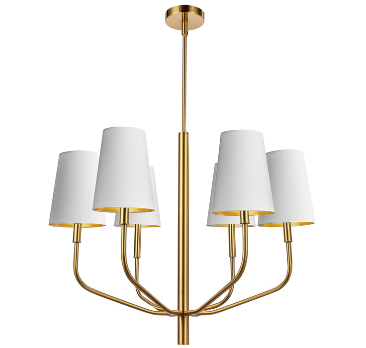 Eleanor 6 Light Chandelier - Aged Brass - White/Gold Shades