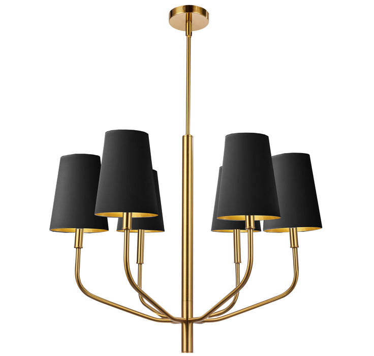 Eleanor 6 Light Chandelier - Aged Brass - Black/Gold Shades