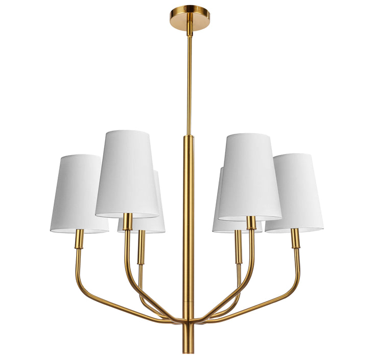 Eleanor 6 Light Chandelier - Aged Brass - White Shades