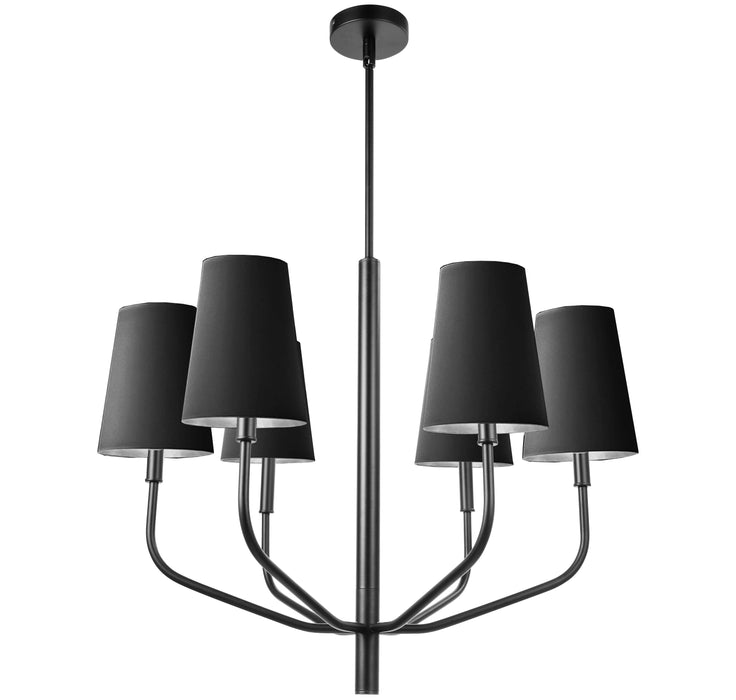 Eleanor 6 Light Chandelier - Matte Black - Black/Silver Shades