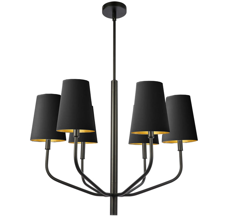 Eleanor 6 Light Chandelier - Matte Black - Black/Gold Shades