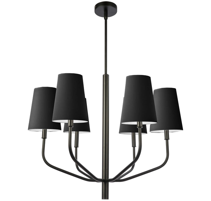 Eleanor 6 Light Chandelier - Matte Black - Black/White Shades