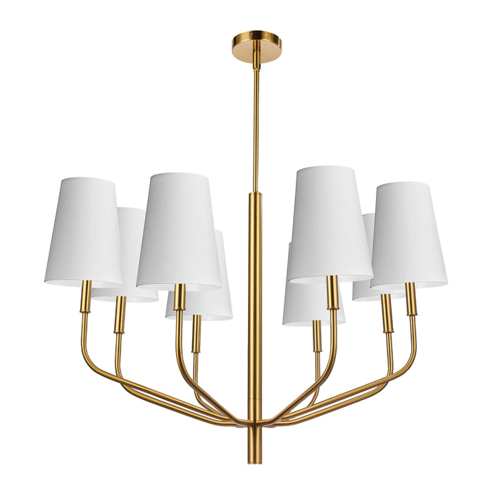 Eleanor 8 Light Chandelier - Aged Brass - White Shades