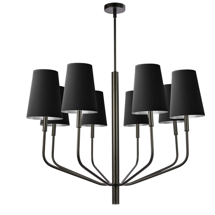 Eleanor 8 Light Chandelier - Matte Black - Black/Silver Shades