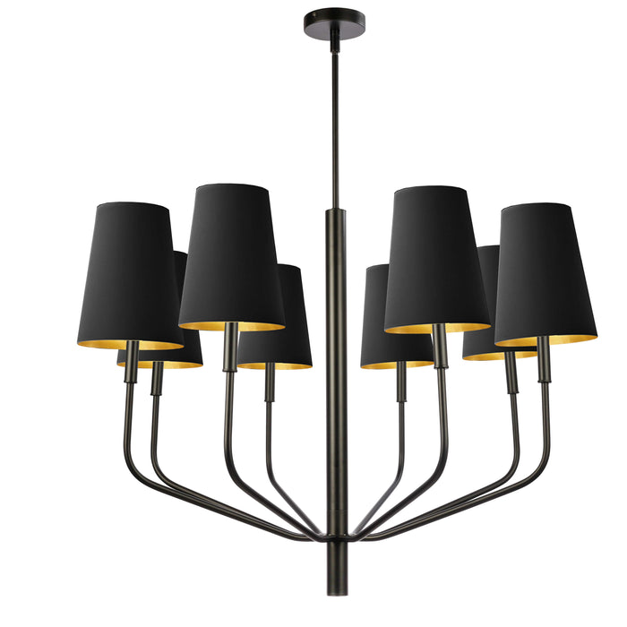 Eleanor 8 Light Chandelier - Matte Black - Black/Gold Shades