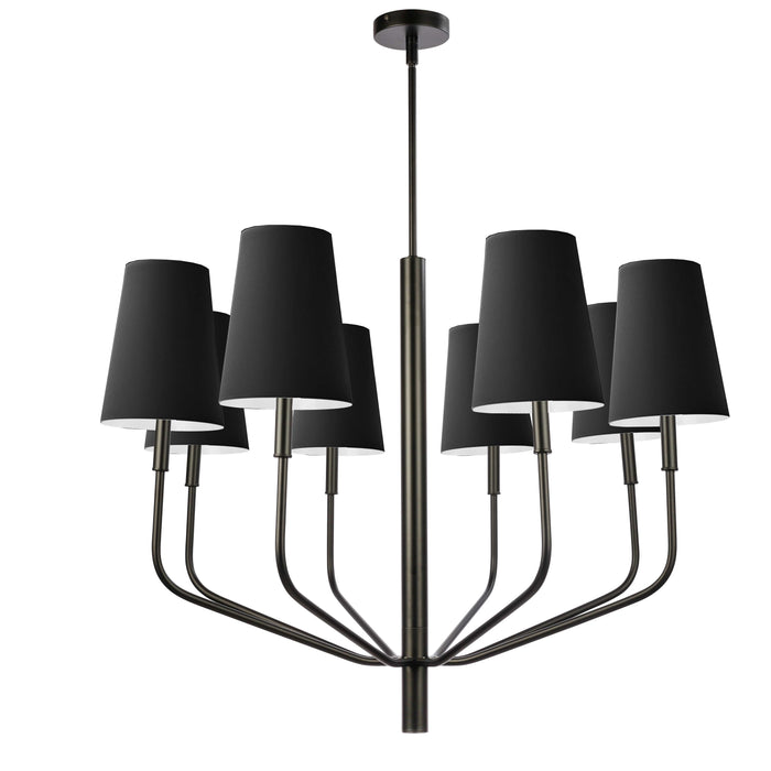 Eleanor 8 Light Chandelier - Matte Black - Black/White Shades