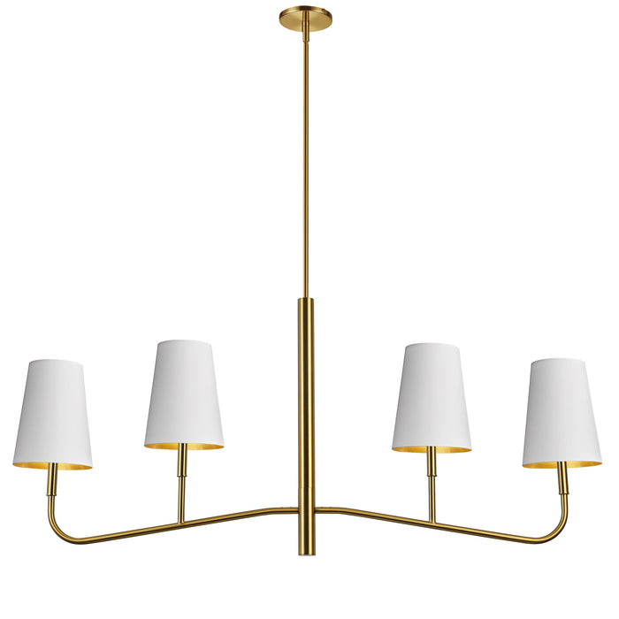 Eleanor 4 Light Horizontal Chandelier - Aged Brass - White/Gold Shades