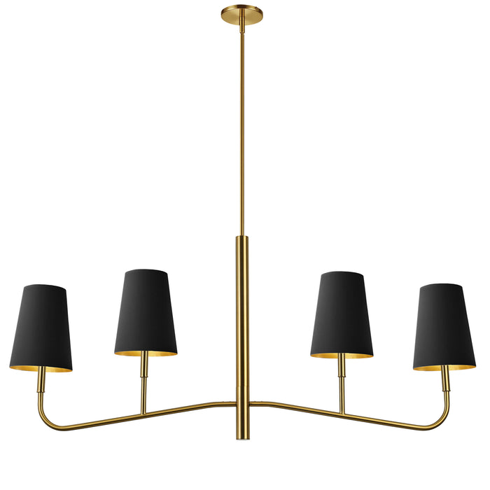 Eleanor 4 Light Horizontal Chandelier - Aged Brass - Black/Gold Shades