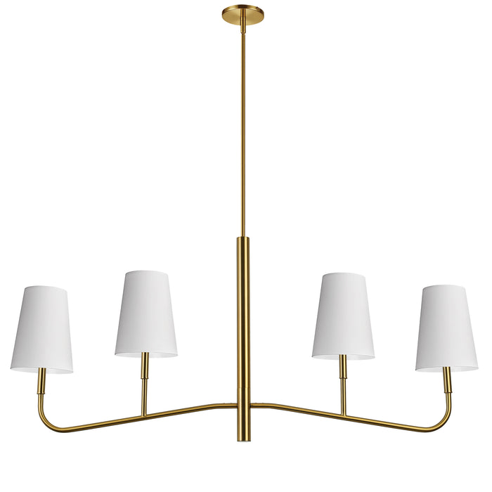 Eleanor 4 Light Horizontal Chandelier - Aged Brass - White Shades