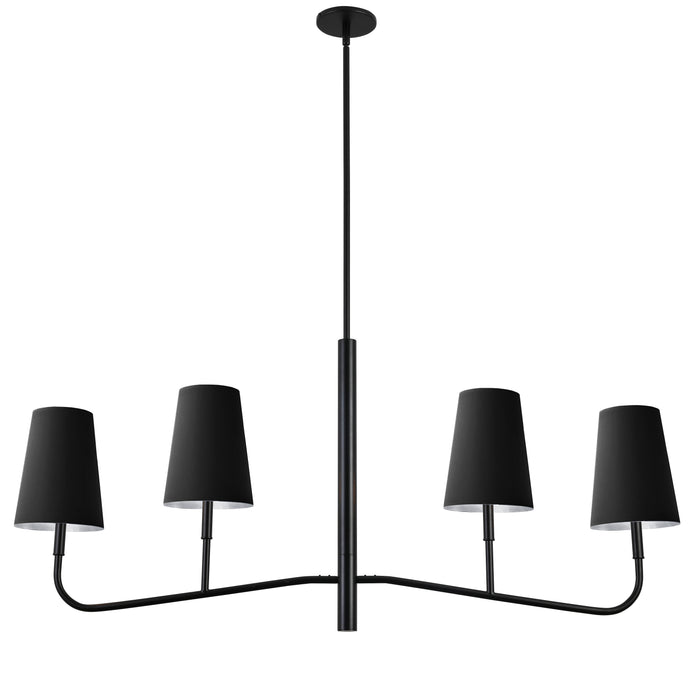 Eleanor 4 Light Horizontal Chandelier - Matte Black - Black/Silver Shades