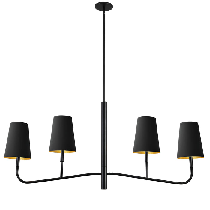 Eleanor 4 Light Horizontal Chandelier - Matte Black - Black/Gold Shades