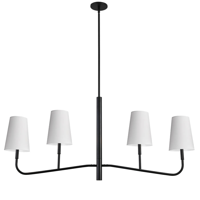 Eleanor 4 Light Horizontal Chandelier - Matte Black - White Shades