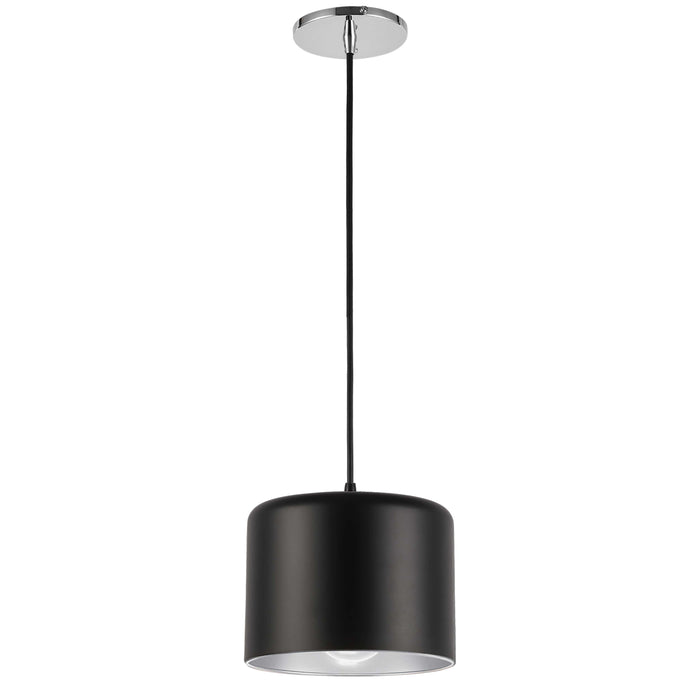 Emilia 1 Light Pendant - Polished Chrome Finish - Matte Black/Silver Shade