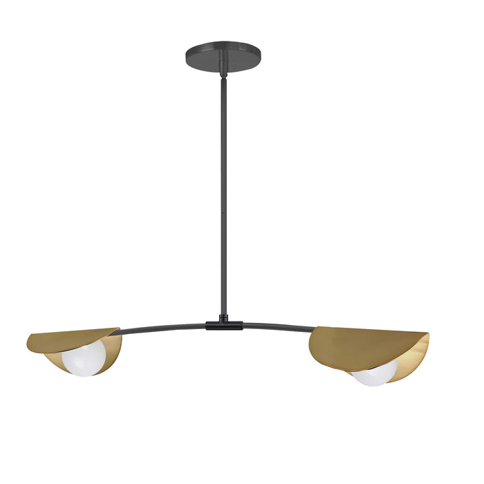 Emma 2 Light Horizontal Pendant - Matte Black/Aged Brass Finish - White Glass