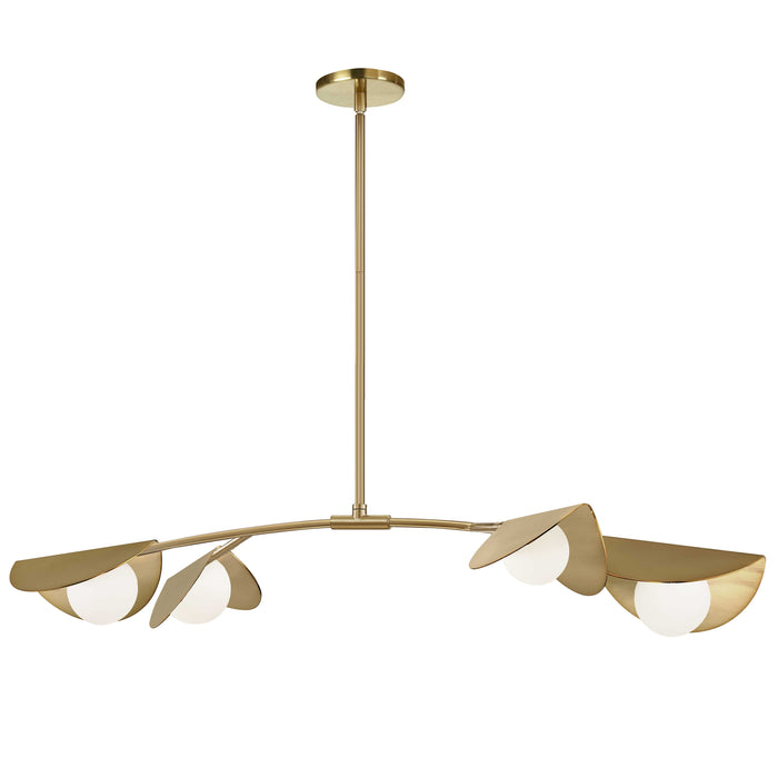 Emma 4 Light Horizontal Pendant - Aged Brass Finish - White Glass