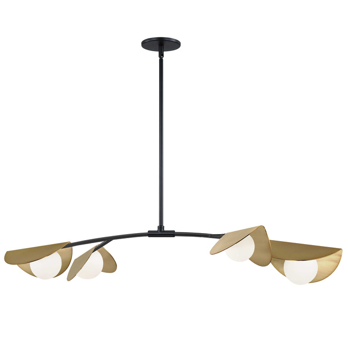 Emma 4 Light Horizontal Pendant - Matte Black/Aged Brass Finish - White Glass