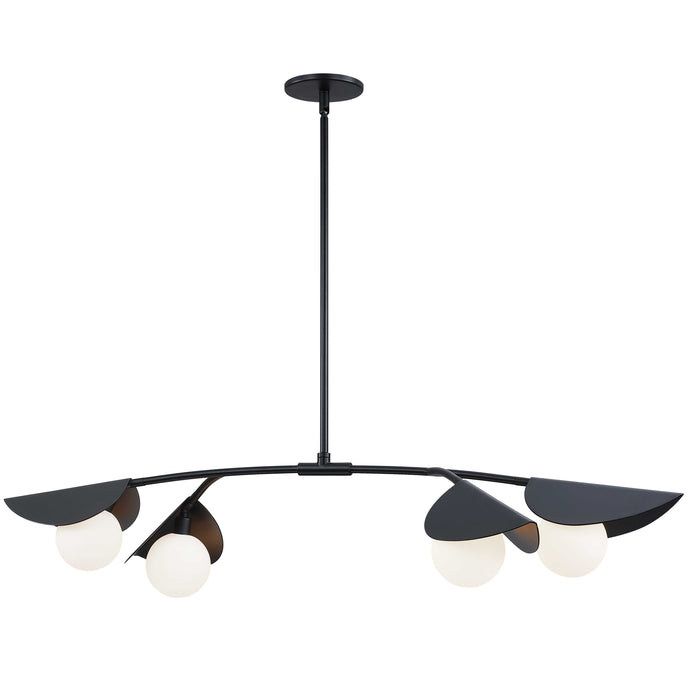 Emma 4 Light Horizontal Pendant - Matte Black Finish - White Glass