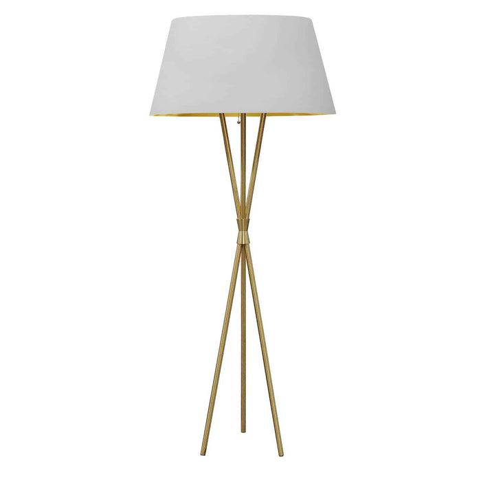 Gabriela 1 Light 3 Legged Floor Lamp - Aged Brass - White/Gold Shade