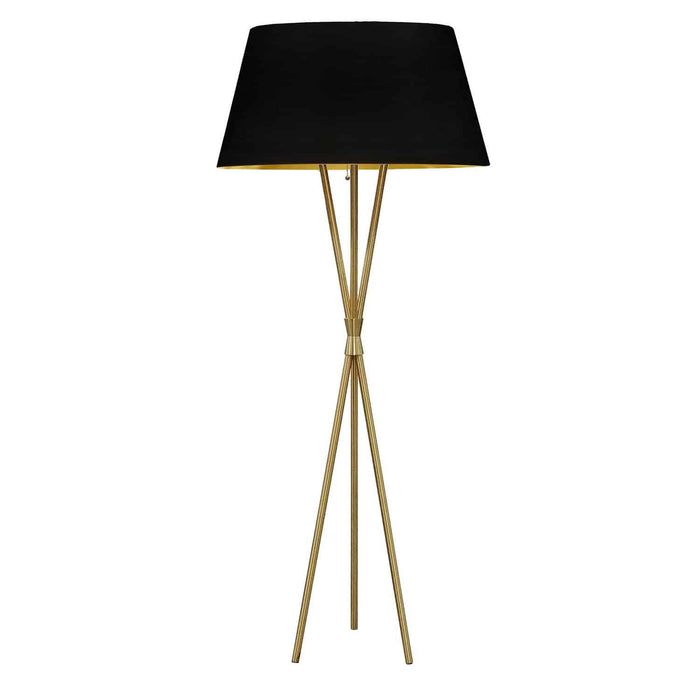 Gabriela 1 Light 3 Legged Floor Lamp - Aged Brass - Black/Gold Shade