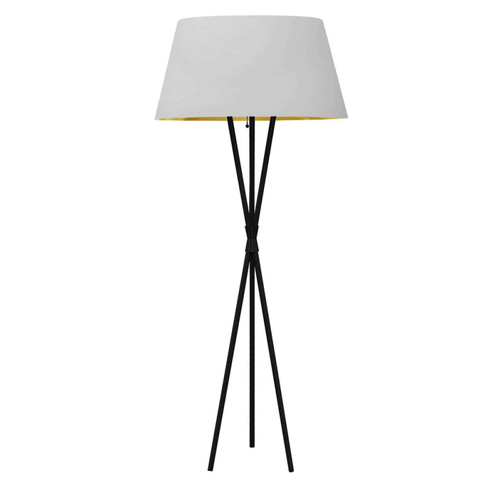 Gabriela 1 Light 3 Legged Floor Lamp - Matte Black - White/Gold Shade