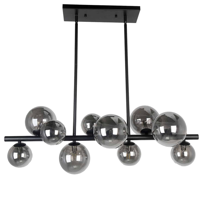 Glasgow 10 Light Horizontal Pendant - Matte Black Finish - Smoked Glass