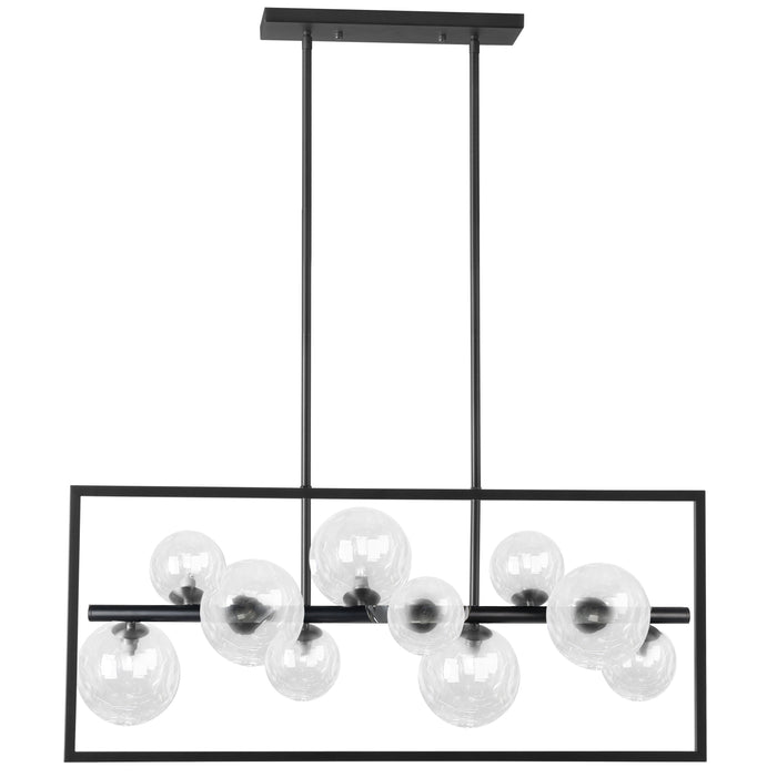 Glasgow 10 Light Horizontal Pendant - Square Frame - Matte Black Finish - Clear Glass