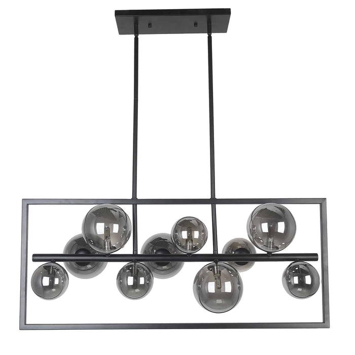 Glasgow 10 Light Horizontal Pendant - Square Frame - Matte Black Finish - Smoked Glass