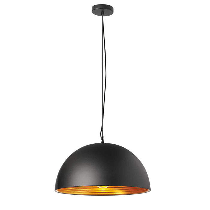 Helsinki 1 Light Pendant - Dome - 20" dia - Matte Black Finish - Gold Interior