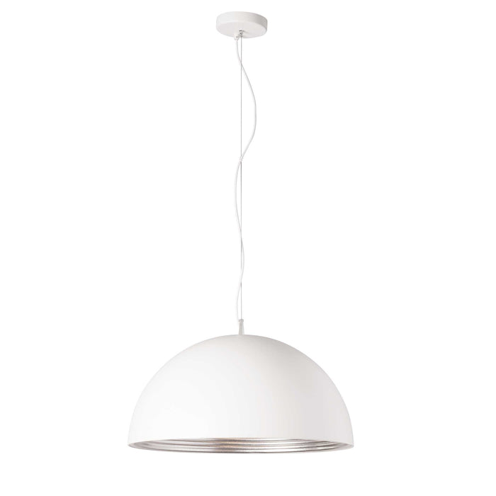 Helsinki 1 Light Pendant - Dome - 20" dia - Matte White Finish - Silver Interior