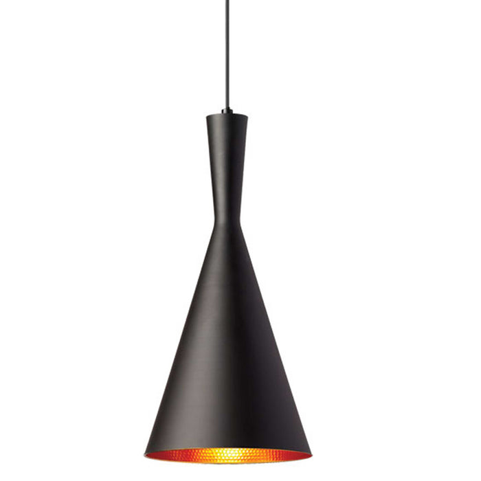 Helsinki 1 Light Pendant - Cone - Matte Black Finish -Gold Pebbled Interior