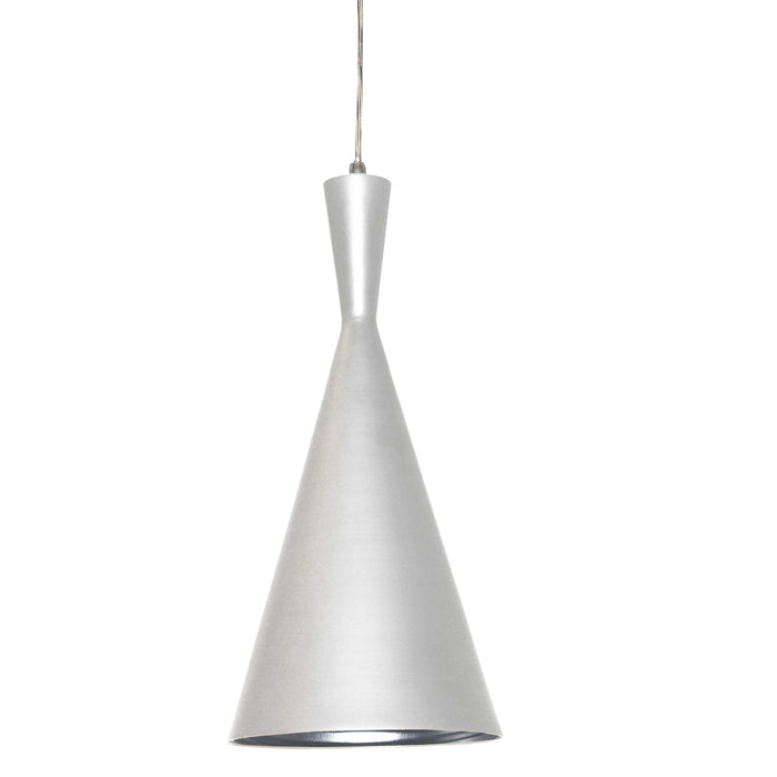 Helsinki 1 Light Pendant - Cone - Matte White Finish - Silver Pebbled Interior