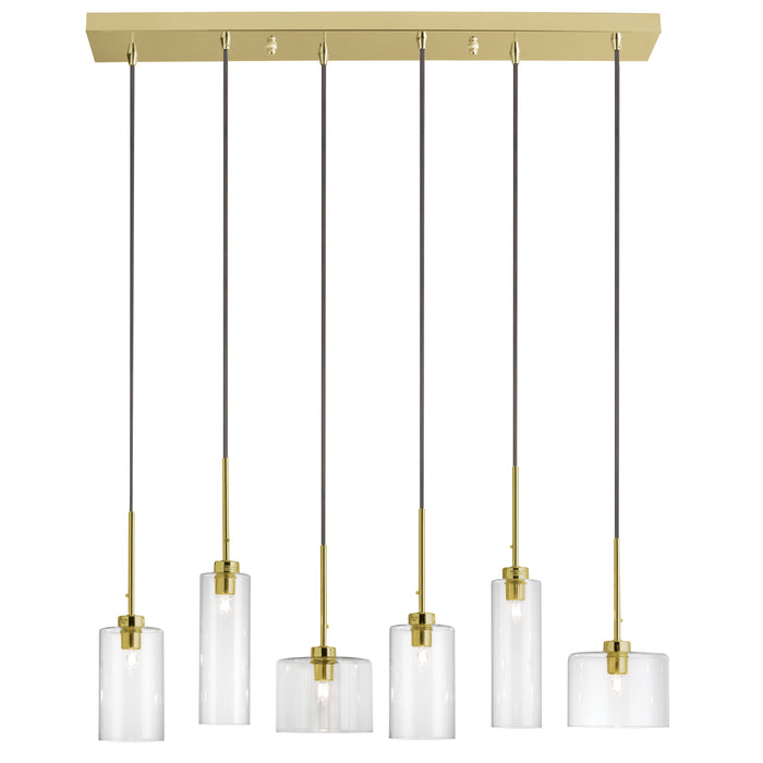 Industrial Chic 6 Light Horizontal Pendant - Aged Brass Finish - Clear Glass