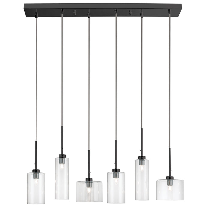 Industrial Chic 6 Light Horizontal Pendant - Matte Black Finish - Clear Glass