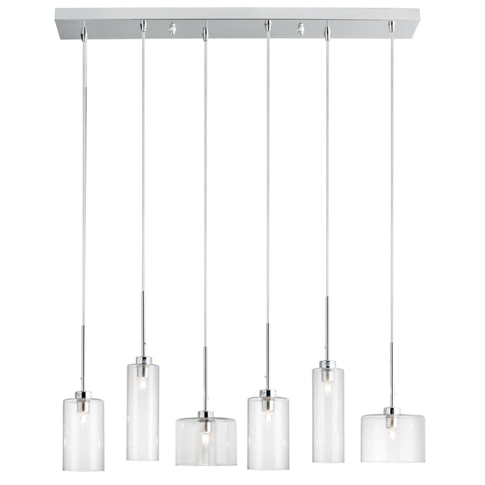 Industrial Chic 6 Light Horizontal Pendant - Polished Chrome Finish - Clear Glass