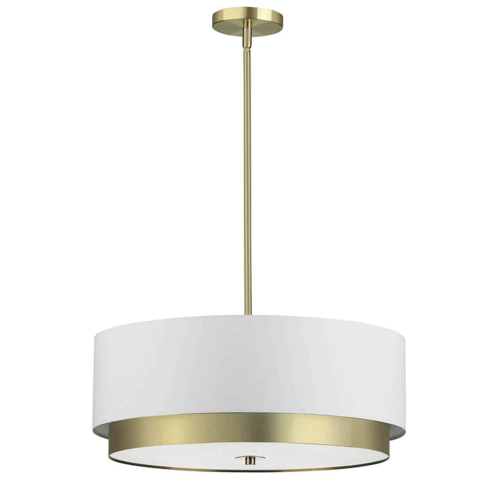 Larkin 4 Light Pendant - Large - Aged Brass Finish - White Shade - Frosted Glass Diffuser