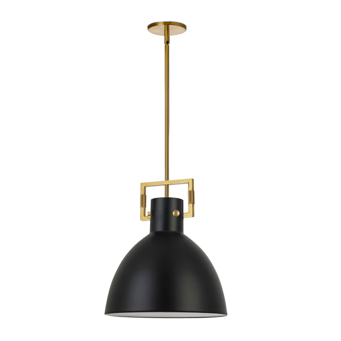 Liberty 1 Light Pendant - Aged Brass Finish - Matte Black Metal Shade