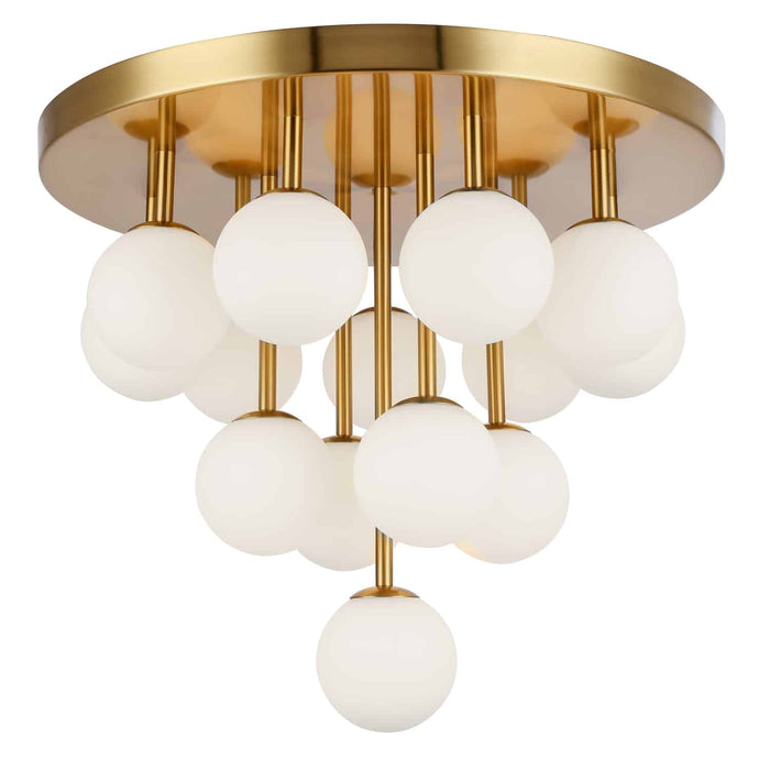 Megallan 14 Light Flush Mount - Aged Brass - Opal White Glass