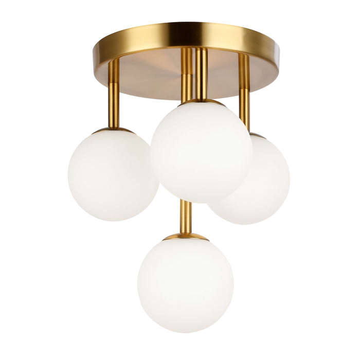 Megallan 4 Light Flush Mount - Aged Brass - Opal White Glass