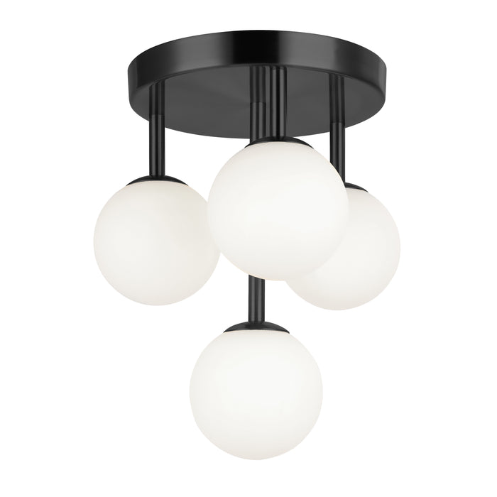 Megallan 4 Light Flush Mount - Matte Black - White Opal Glass